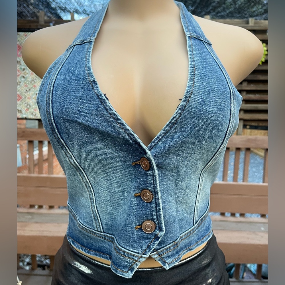 Delusional Denim Halter Top - Medium Wash
